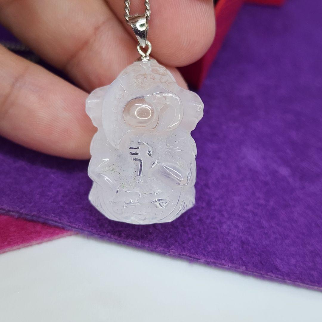 天然水晶製ガネーシャペンダント 幸運の象徴 透明感あふれる逸品