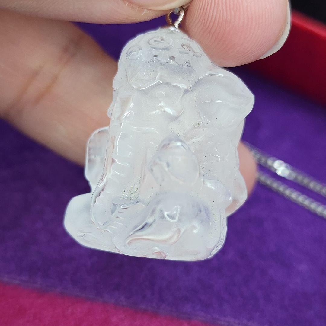 天然水晶製ガネーシャペンダント 幸運の象徴 透明感あふれる逸品
