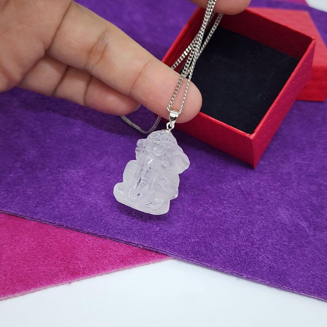 天然水晶製ガネーシャペンダント 幸運の象徴 透明感あふれる逸品