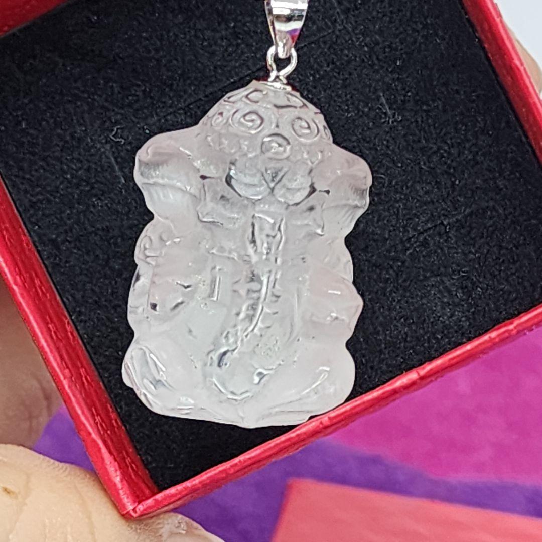 天然水晶製ガネーシャペンダント 幸運の象徴 透明感あふれる逸品