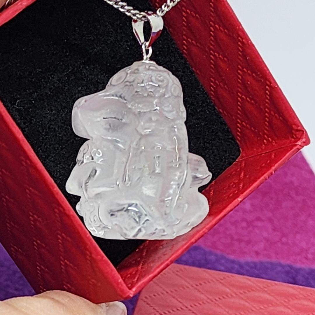 天然水晶製ガネーシャペンダント 幸運の象徴 透明感あふれる逸品