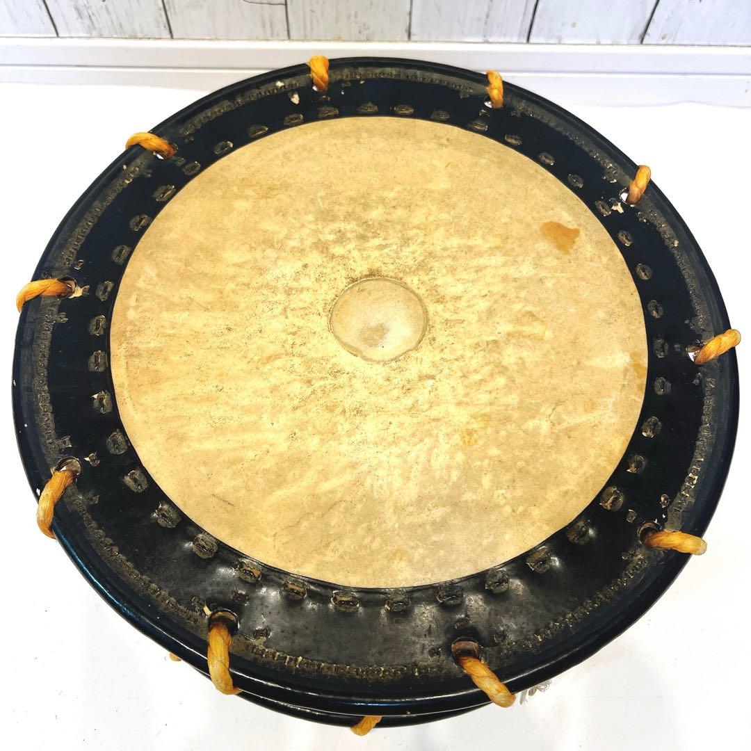 【希少】締め太鼓　蒔絵　和太鼓 35.5cm バチ付き　台座　和楽器　松　扇子