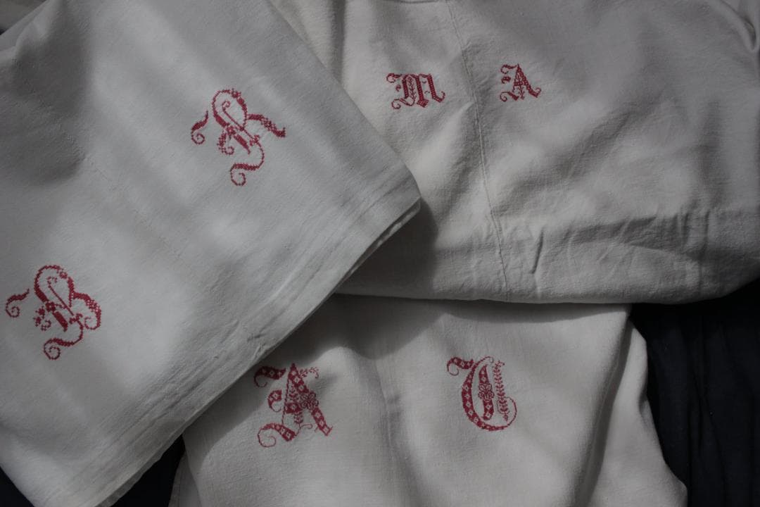 フランスアンティークイニシャルシーツ/モノグラムカバー/MONOGRAM“BR”