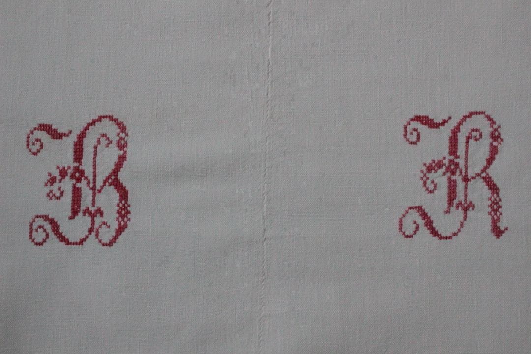 フランスアンティークイニシャルシーツ/モノグラムカバー/MONOGRAM“BR”