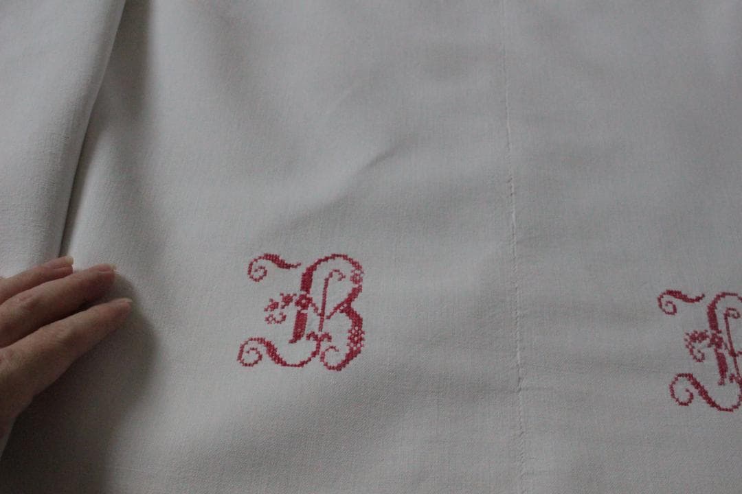 フランスアンティークイニシャルシーツ/モノグラムカバー/MONOGRAM“BR”