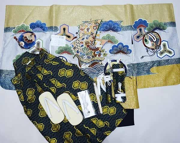 七五三 五歳 男児 羽織袴フルセット 黄土色 宝船 袴変更可 NO37790