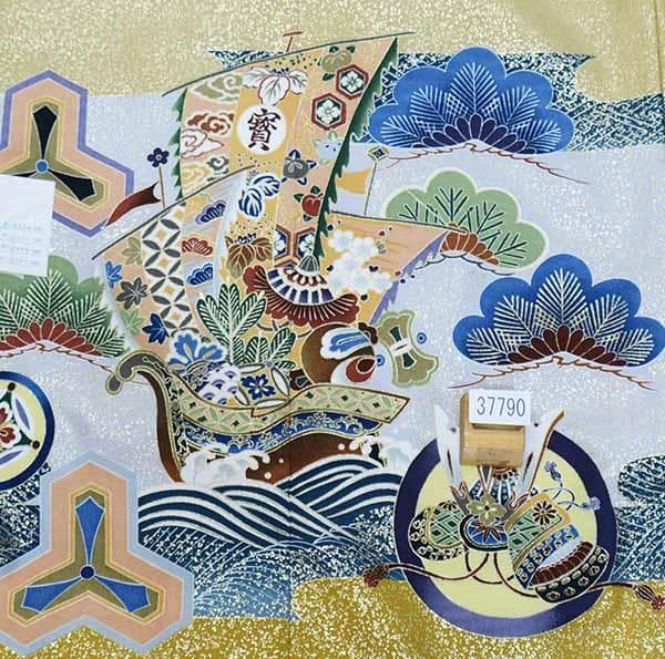 七五三 五歳 男児 羽織袴フルセット 黄土色 宝船 袴変更可 NO37790