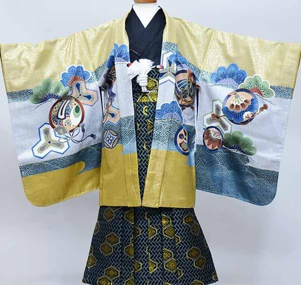 七五三 五歳 男児 羽織袴フルセット 黄土色 宝船 袴変更可 NO37790