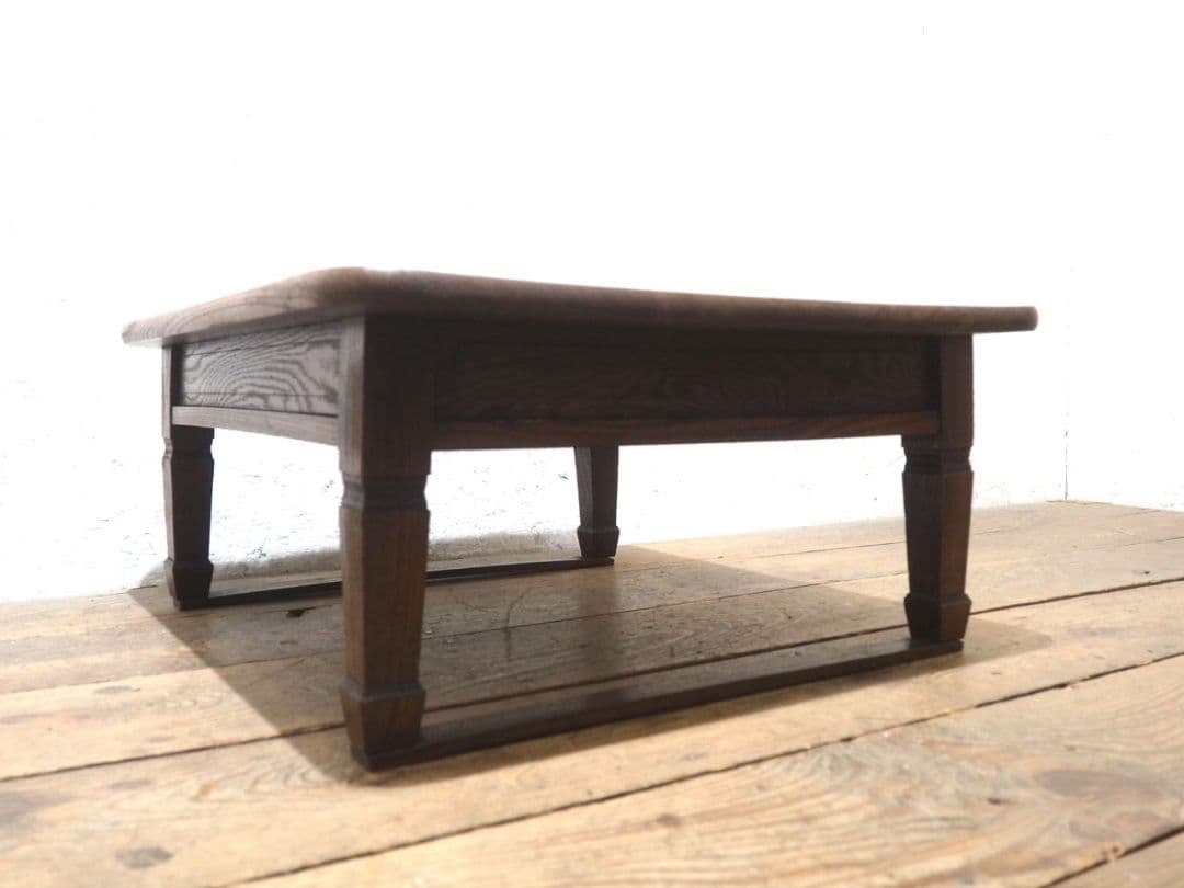 1307 アンティーク 総欅のローテーブル　文机　座卓　ちゃぶ台　レトロ　けやき