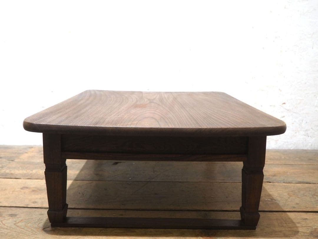 1307 アンティーク 総欅のローテーブル　文机　座卓　ちゃぶ台　レトロ　けやき