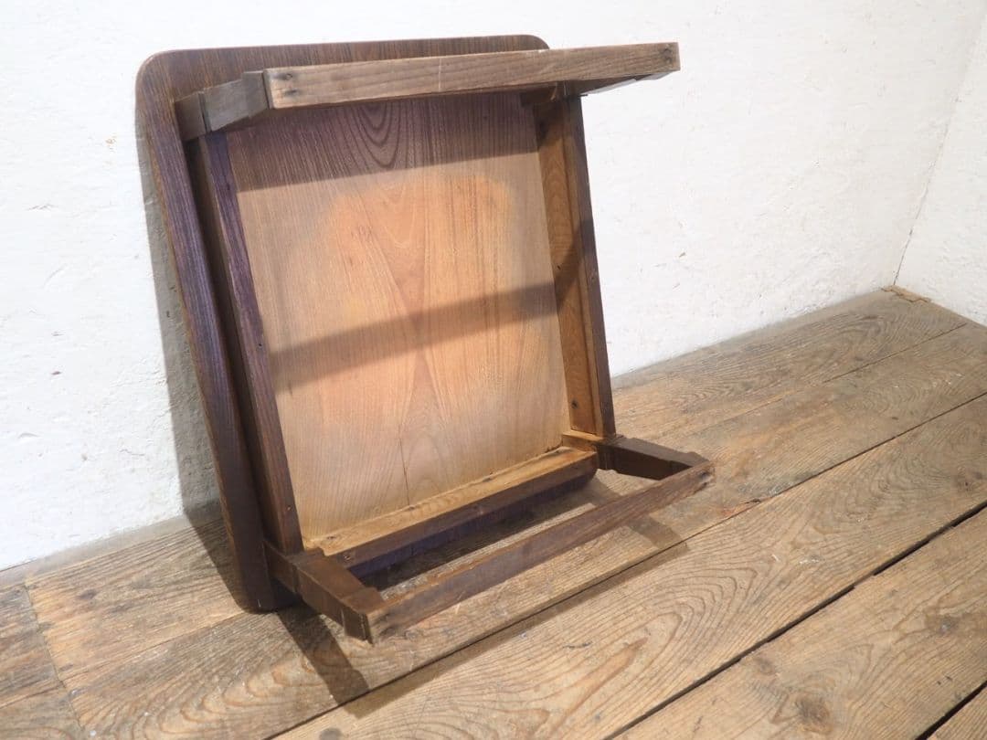 1307 アンティーク 総欅のローテーブル　文机　座卓　ちゃぶ台　レトロ　けやき