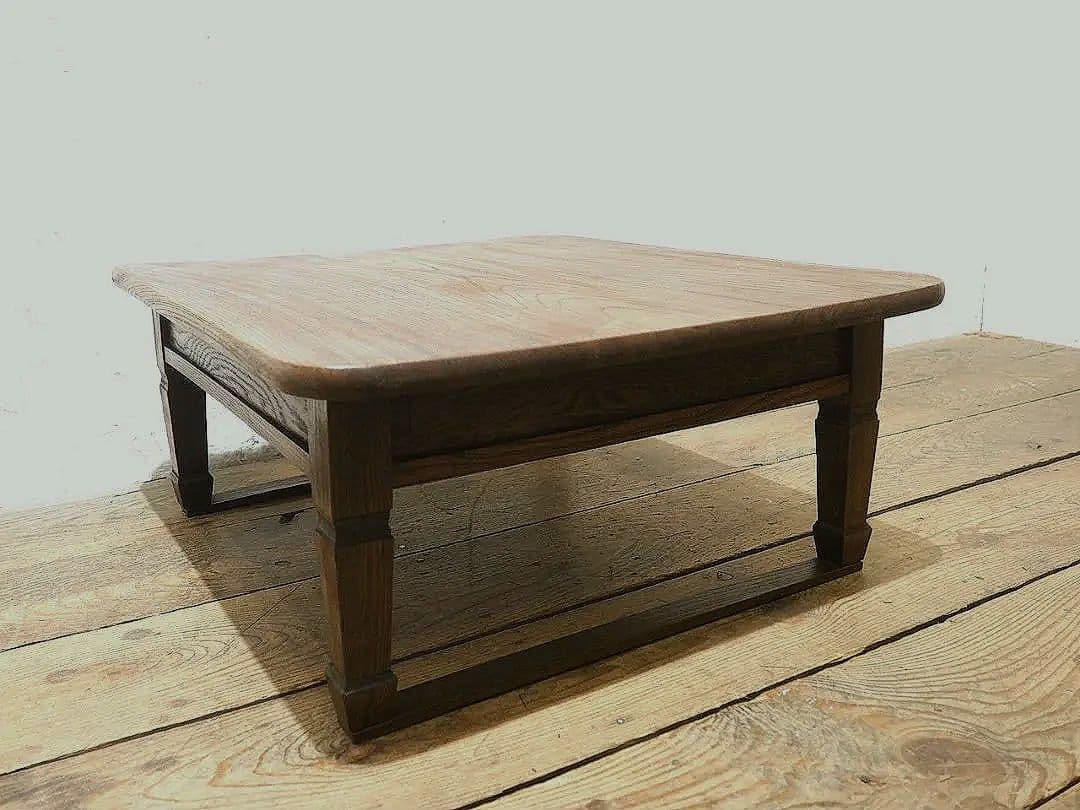 1307 アンティーク 総欅のローテーブル　文机　座卓　ちゃぶ台　レトロ　けやき