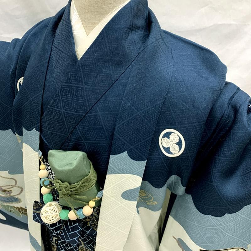 507ab43,小物類付き■七五三 五歳 男児 着物&羽織&袴&角帯