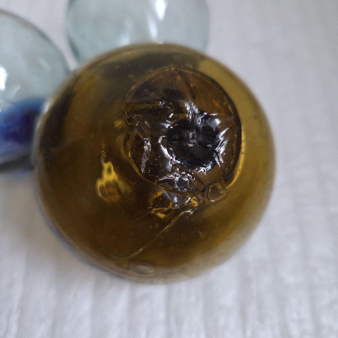 ガラス浮き玉 茶 青ボタンx２