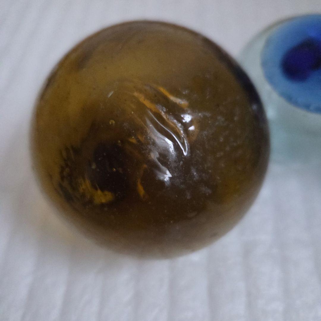 ガラス浮き玉 茶 青ボタンx２