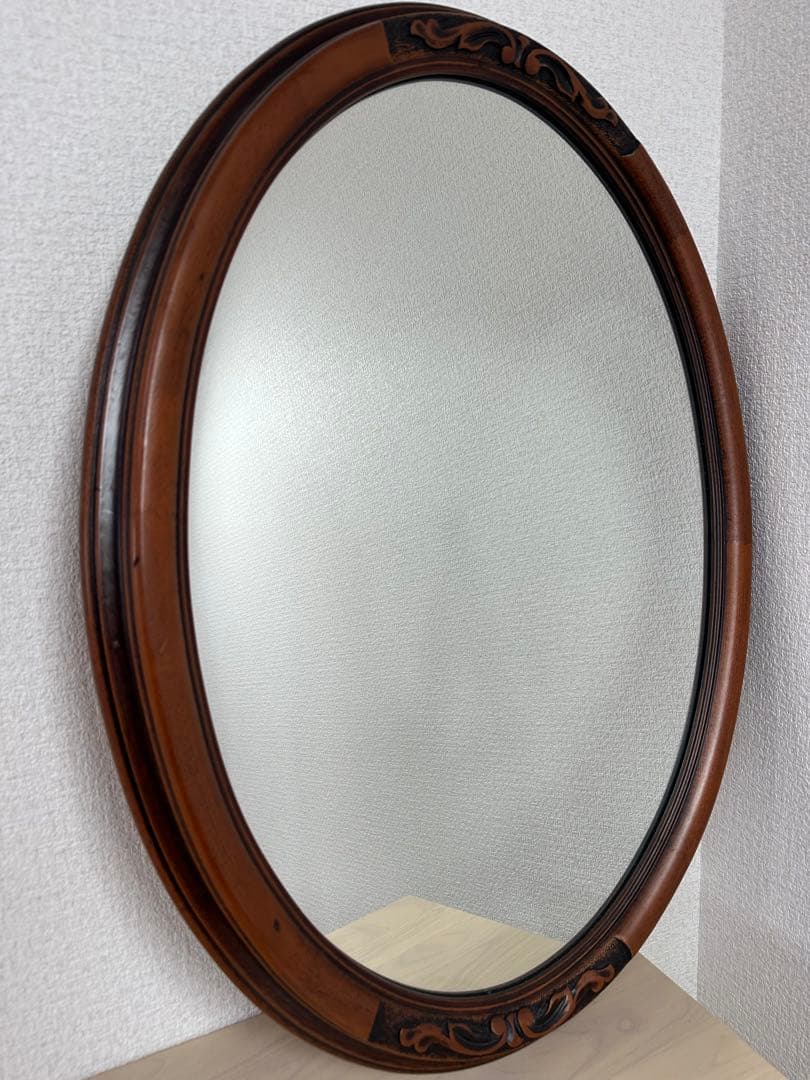 オーバルミラー アイルランド製 オーダーメイド 西洋彫刻 木製 ※i4※