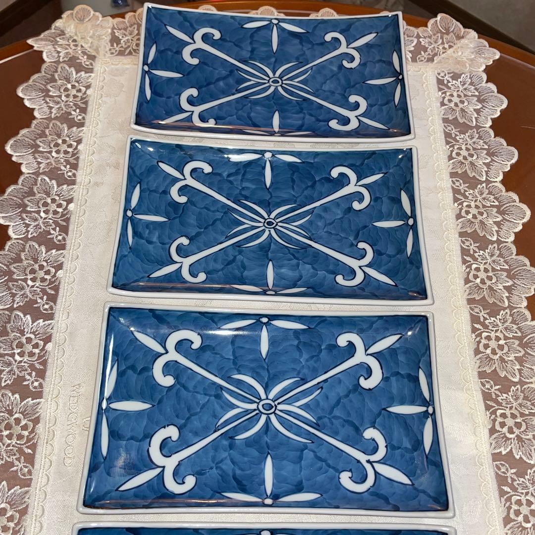 源右衛門　深付俵唐草　長角皿　5枚セット　未使用