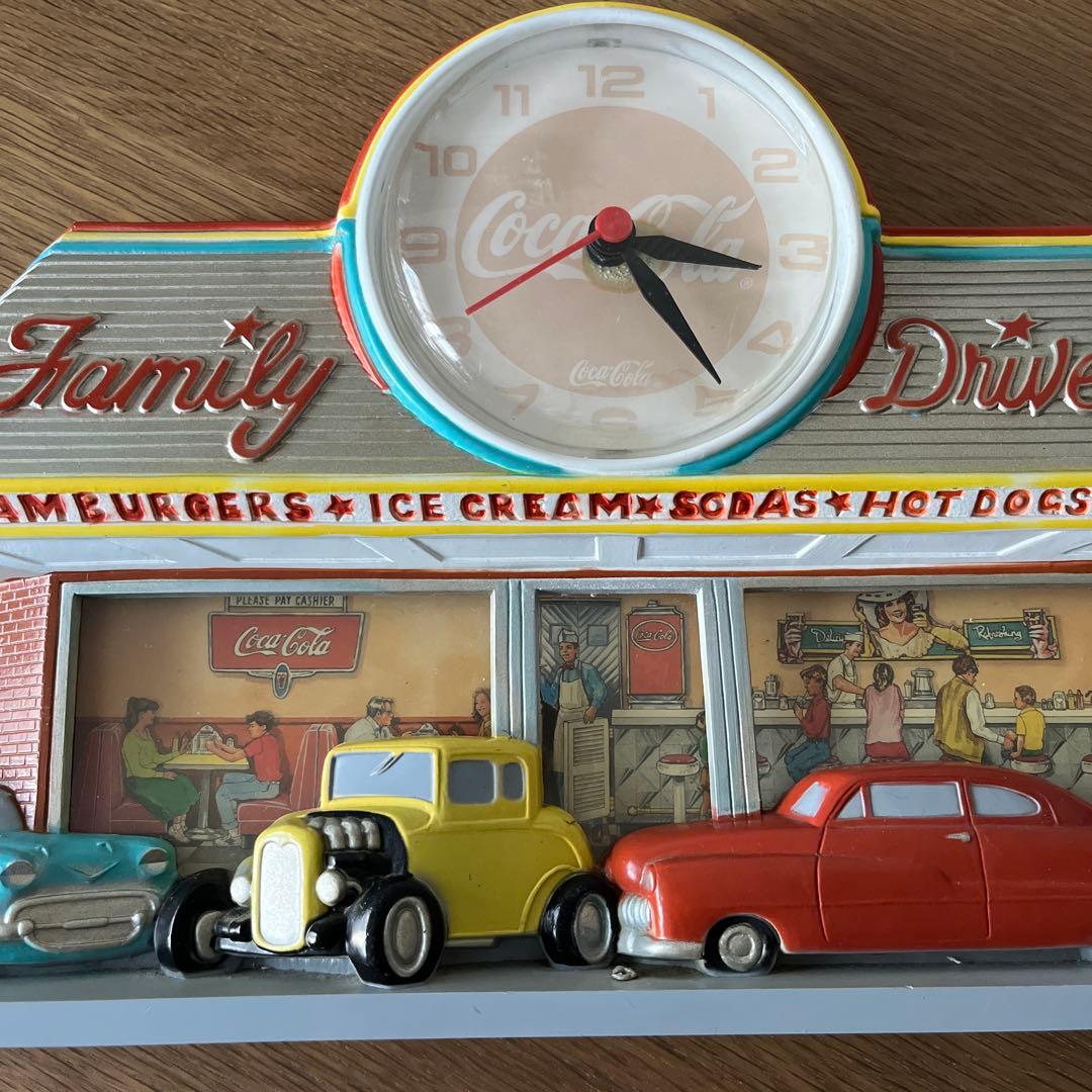 (ジャンク品) 壁掛け時計 コカコーラ ファミリードライブイン ビンテージ