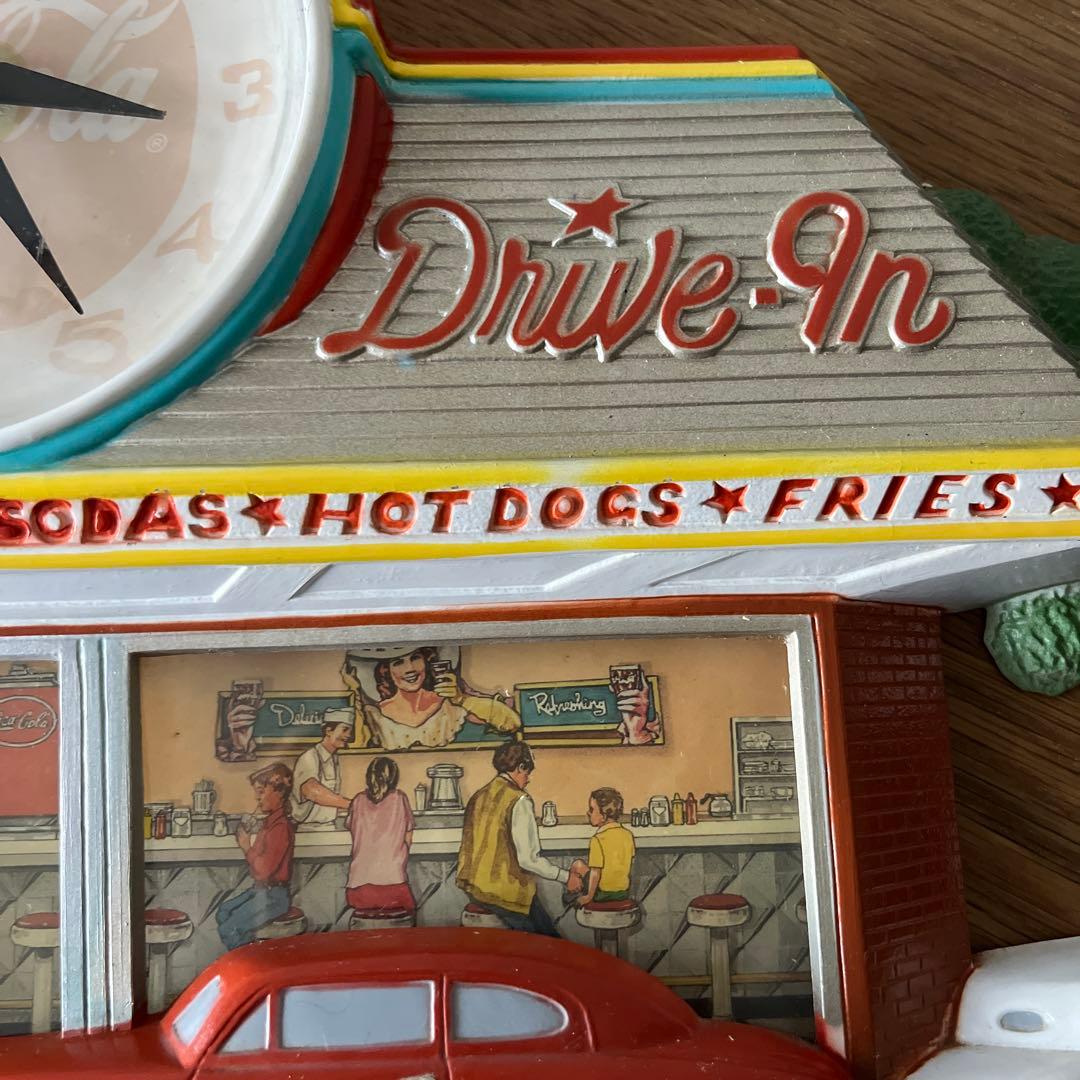 (ジャンク品) 壁掛け時計 コカコーラ ファミリードライブイン ビンテージ