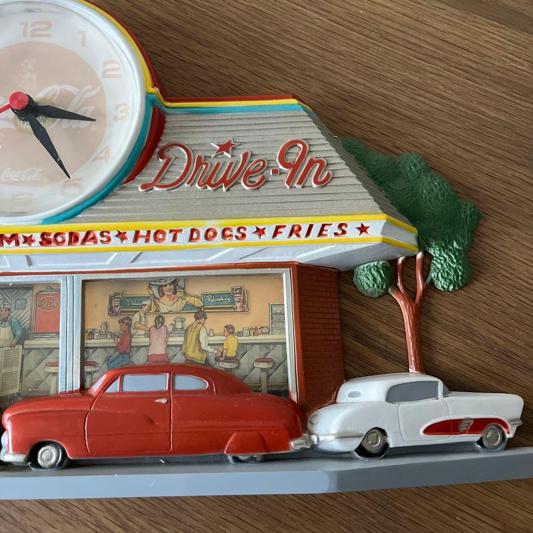 (ジャンク品) 壁掛け時計 コカコーラ ファミリードライブイン ビンテージ