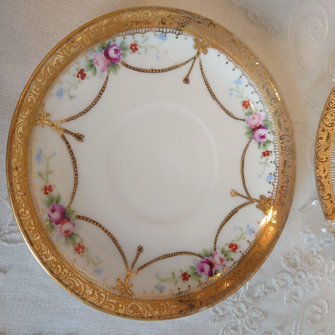 オールドノリタケ　金盛ガーランド薔薇絵図　カップ&ソーサートリオ　ケーキ皿