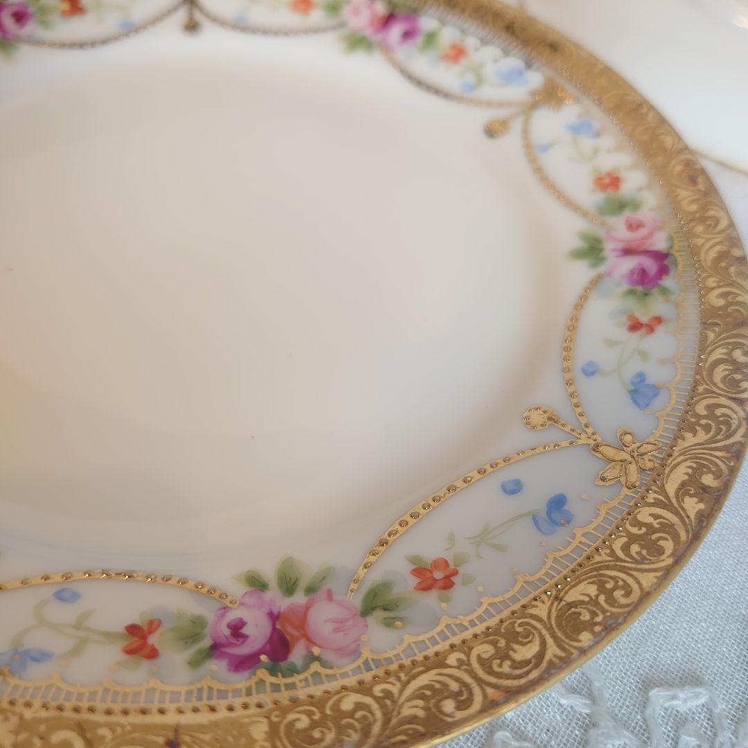 オールドノリタケ　金盛ガーランド薔薇絵図　カップ&ソーサートリオ　ケーキ皿