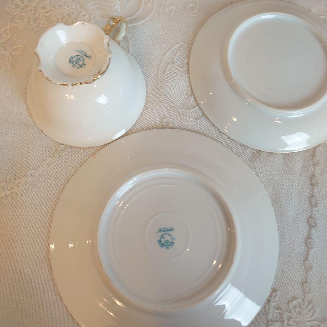 オールドノリタケ　金盛ガーランド薔薇絵図　カップ&ソーサートリオ　ケーキ皿