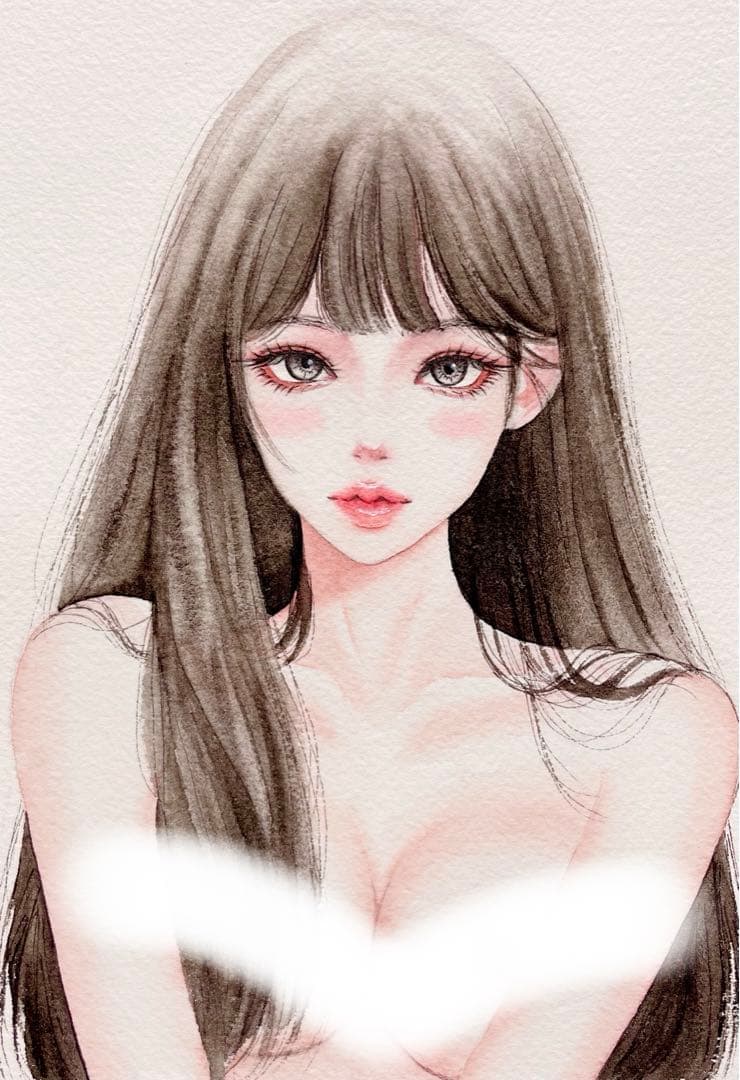 手描きイラスト 水彩原画 ストレートヘアの女の子157 - メルカリ