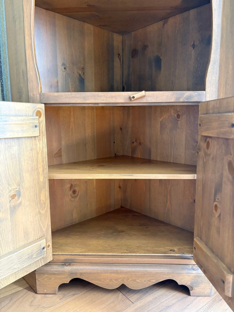 アンファン 廃盤 コーナーカップボード 本棚 食器棚 シェルフ カントリー家具