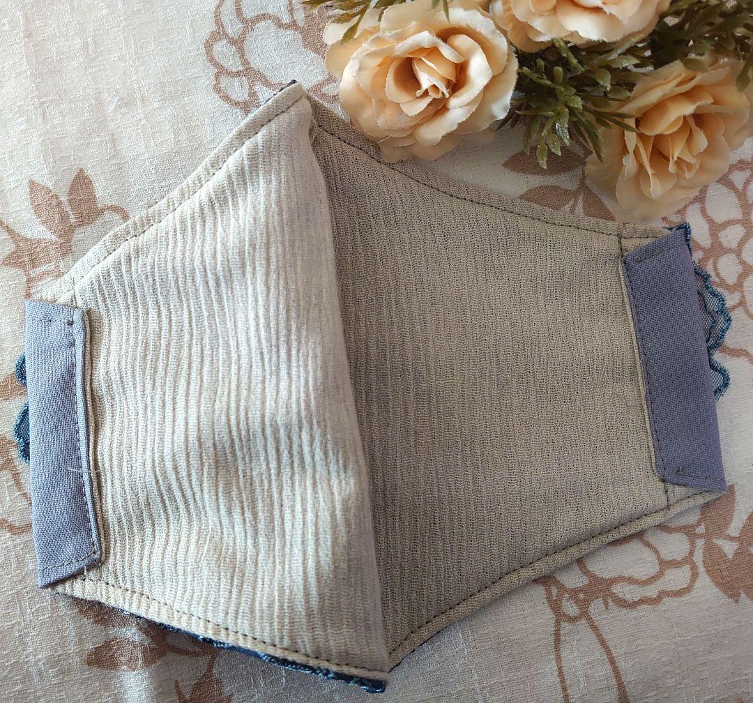 No．2705 くすみブルー花柄チュールレース♡ハンドメイドマスク