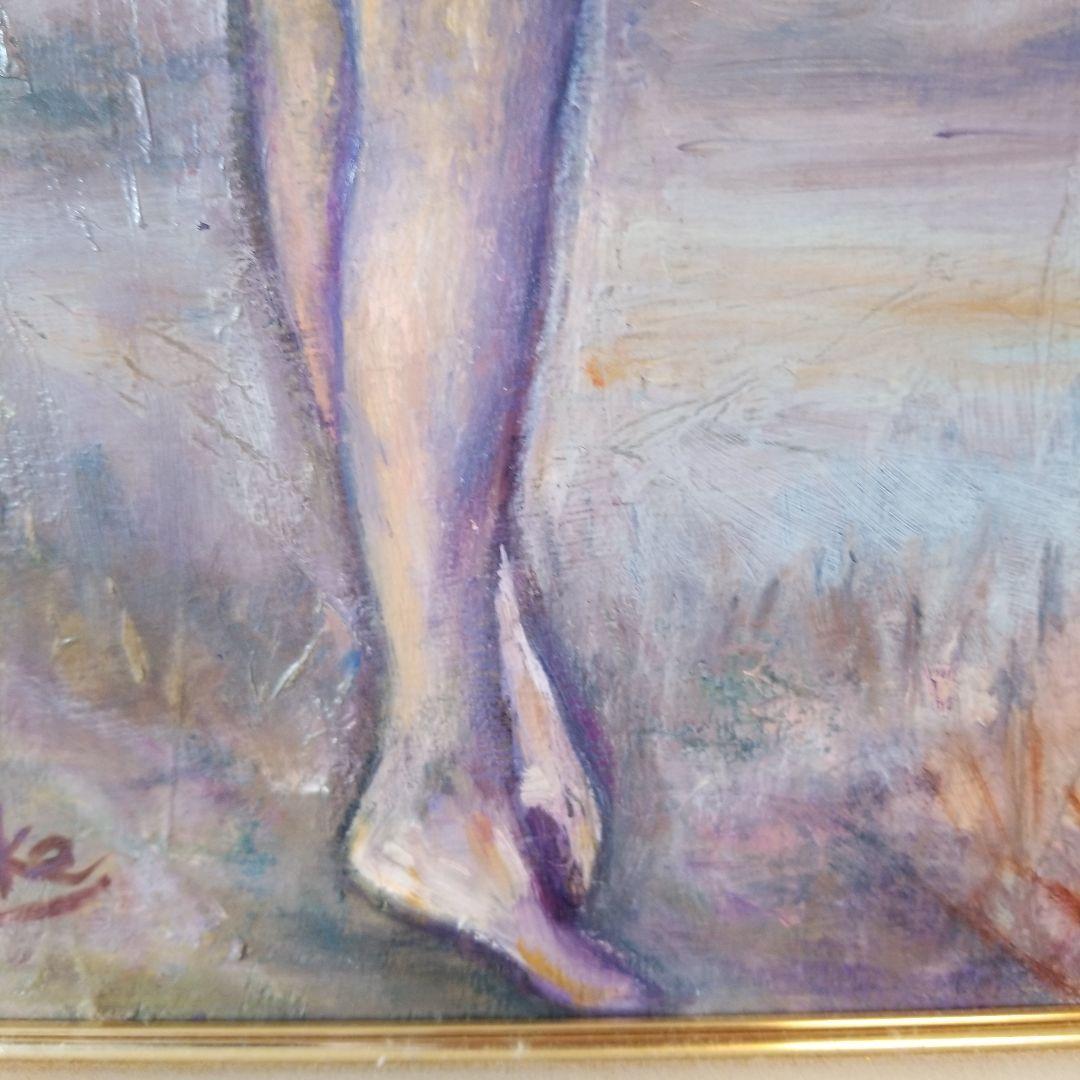 油絵　絵画　題名《岐路》道しるべ　裸婦　P 6 サイズ　2000年製作