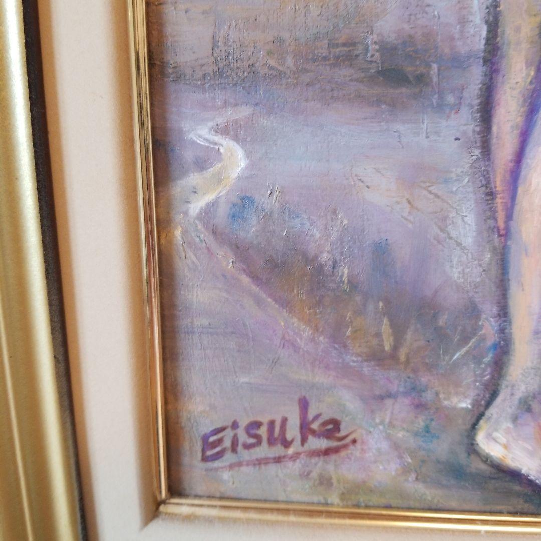 油絵　絵画　題名《岐路》道しるべ　裸婦　P 6 サイズ　2000年製作