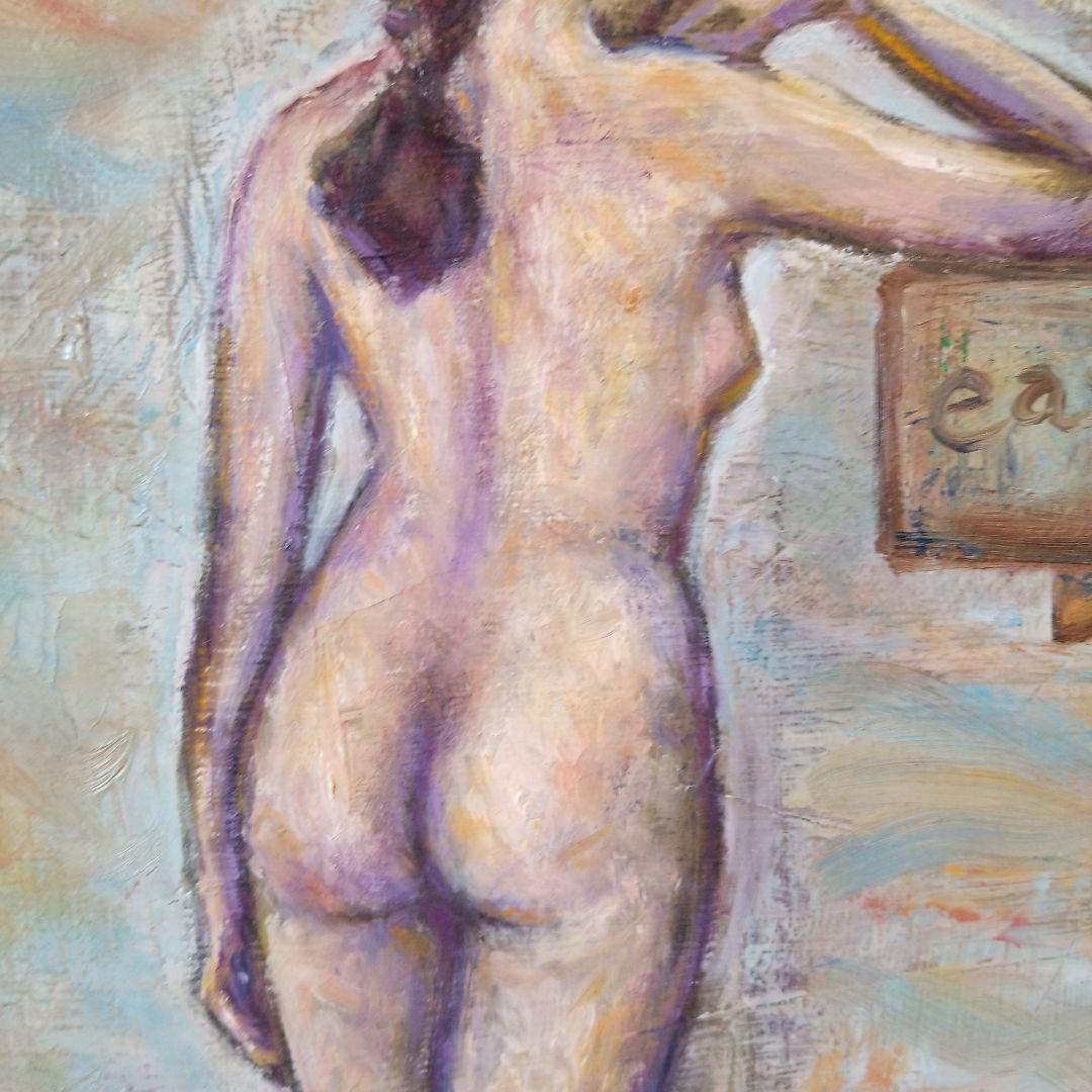 油絵　絵画　題名《岐路》道しるべ　裸婦　P 6 サイズ　2000年製作