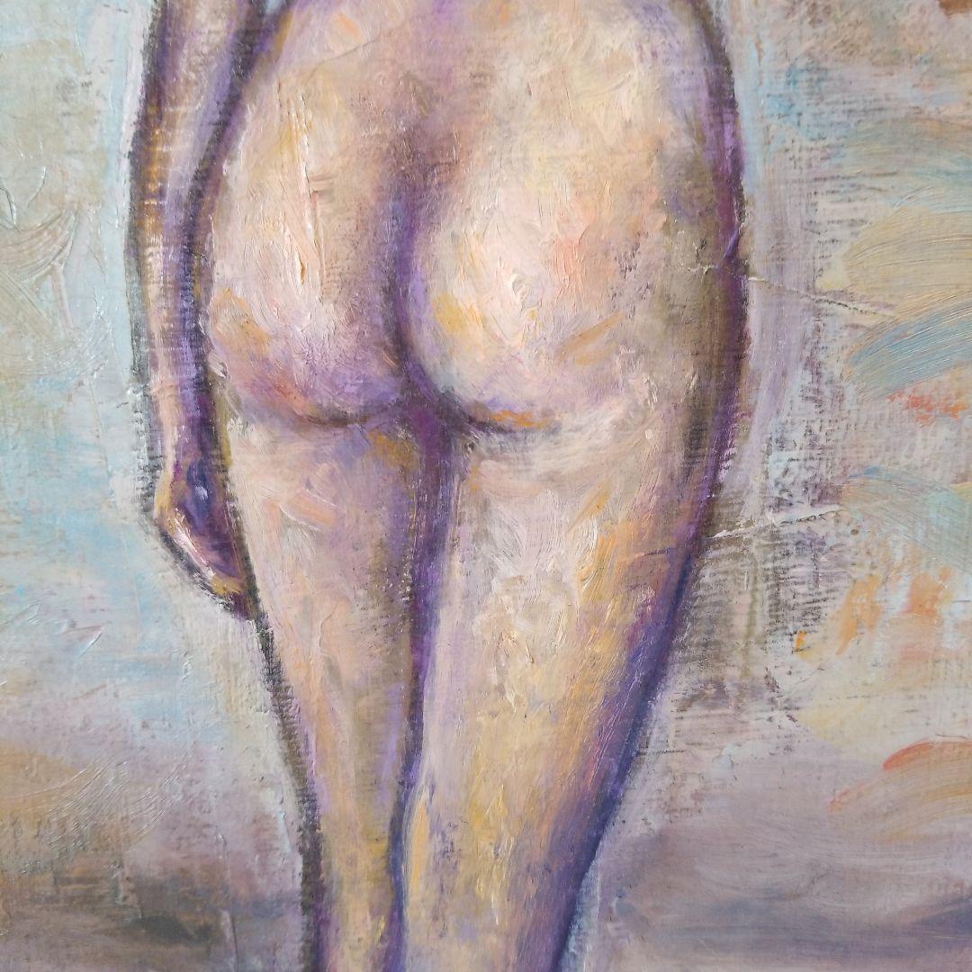 油絵　絵画　題名《岐路》道しるべ　裸婦　P 6 サイズ　2000年製作