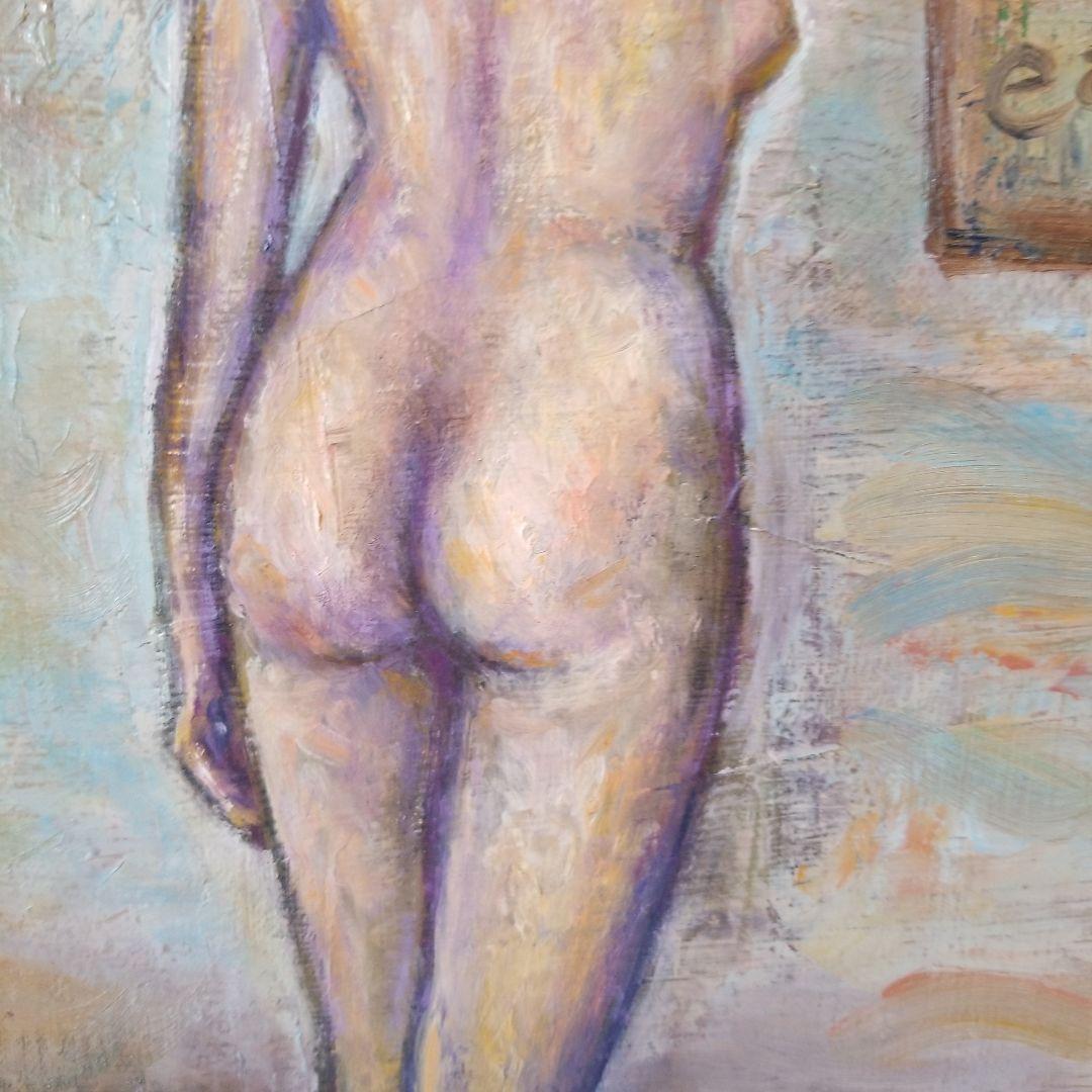 油絵　絵画　題名《岐路》道しるべ　裸婦　P 6 サイズ　2000年製作