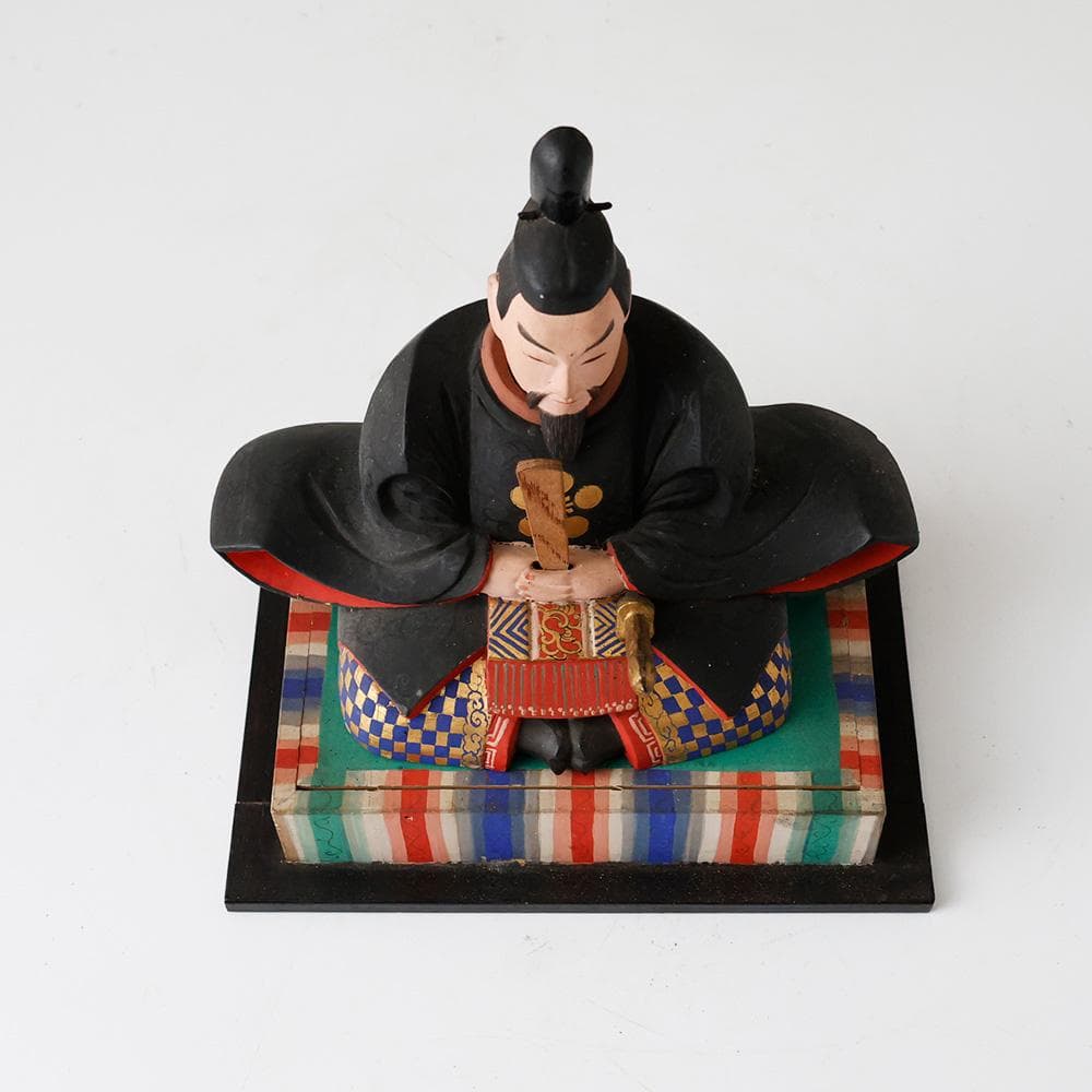 時代年代物 木彫 彩色 玉眼 天神像 天神様 菅原道真公 学問 書道誠実の神共箱