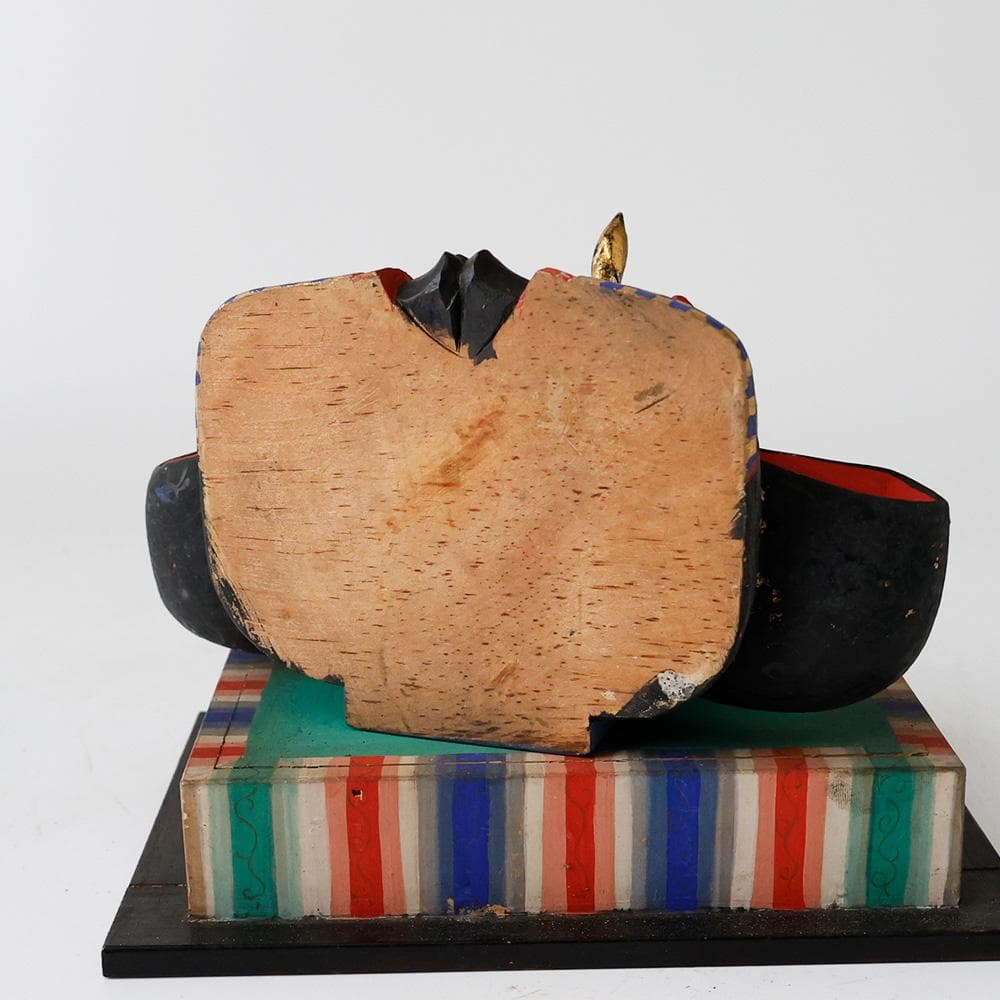 時代年代物 木彫 彩色 玉眼 天神像 天神様 菅原道真公 学問 書道誠実の神共箱