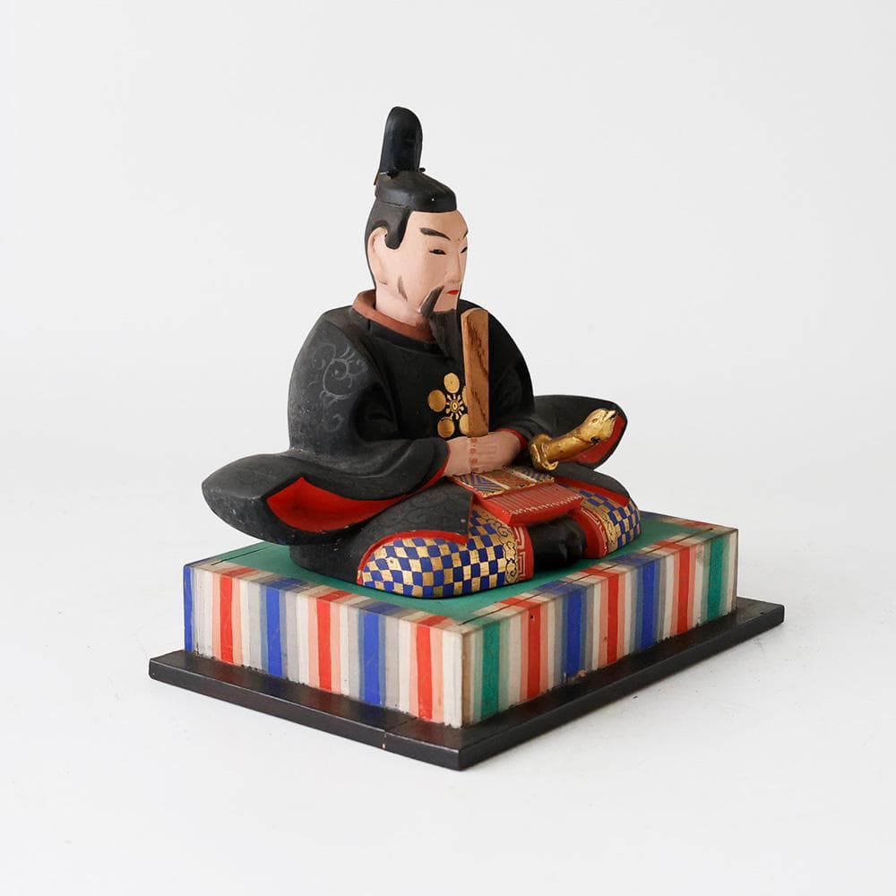 時代年代物 木彫 彩色 玉眼 天神像 天神様 菅原道真公 学問 書道誠実の神共箱