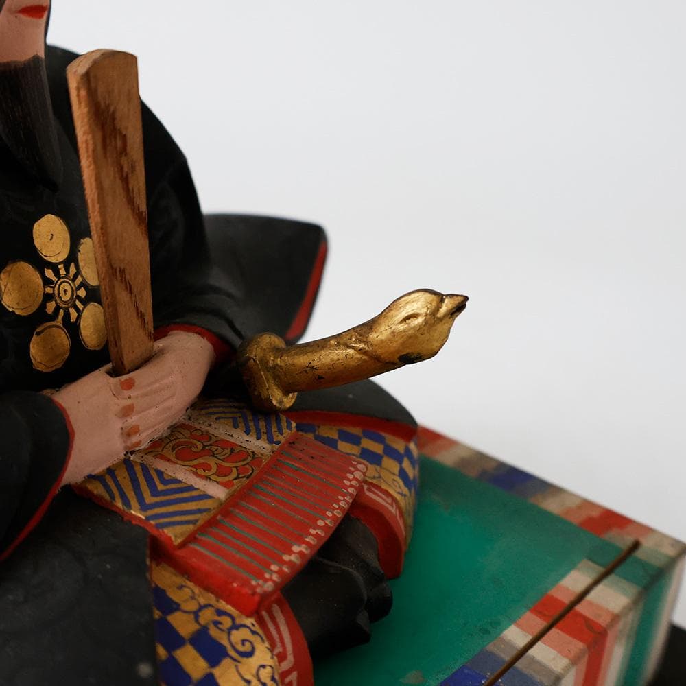 時代年代物 木彫 彩色 玉眼 天神像 天神様 菅原道真公 学問 書道誠実の神共箱