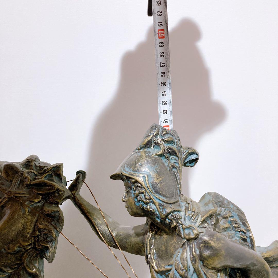 アンティーク チャリオット 銅像 オブジェ 置物 二頭立て 馬 西洋