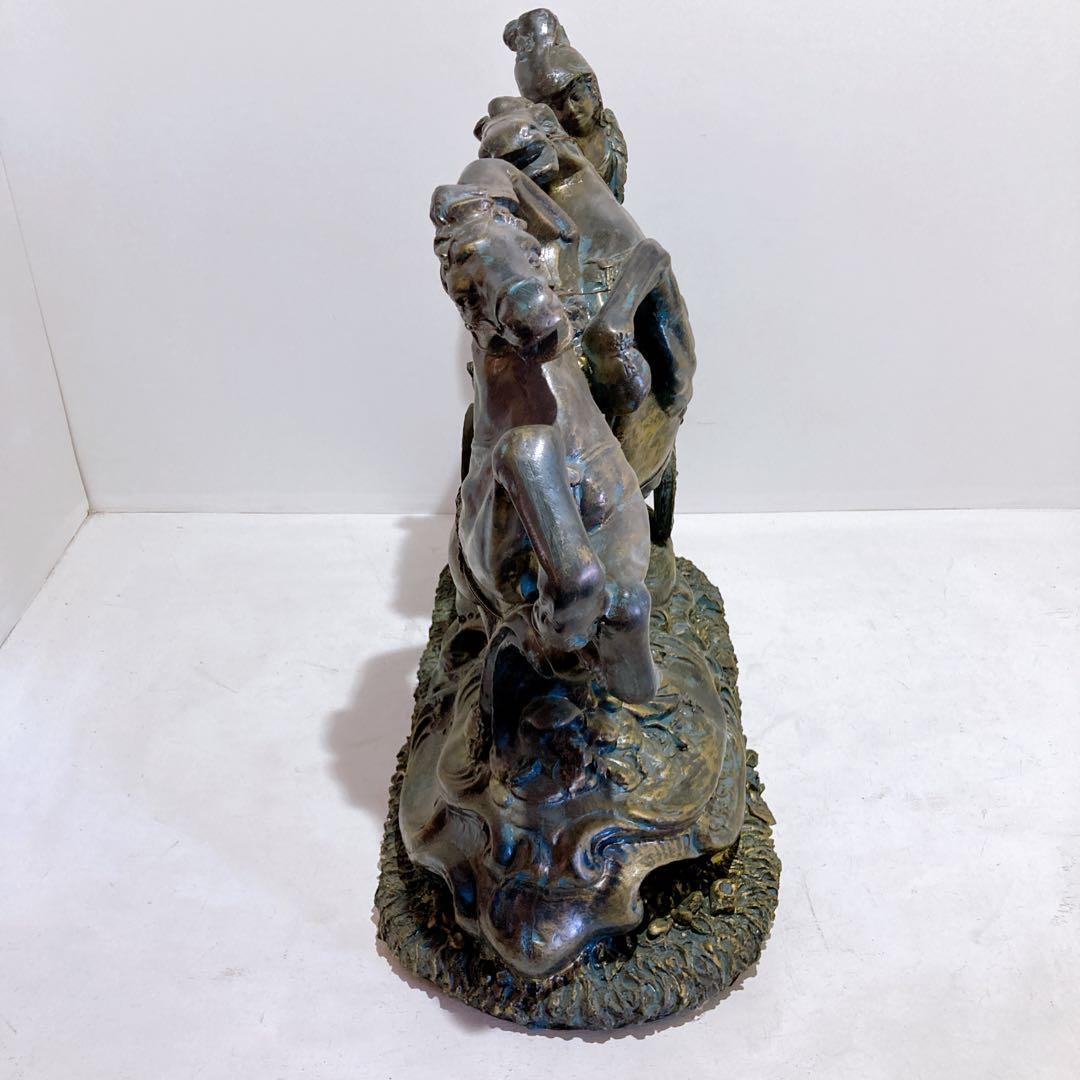 アンティーク チャリオット 銅像 オブジェ 置物 二頭立て 馬 西洋