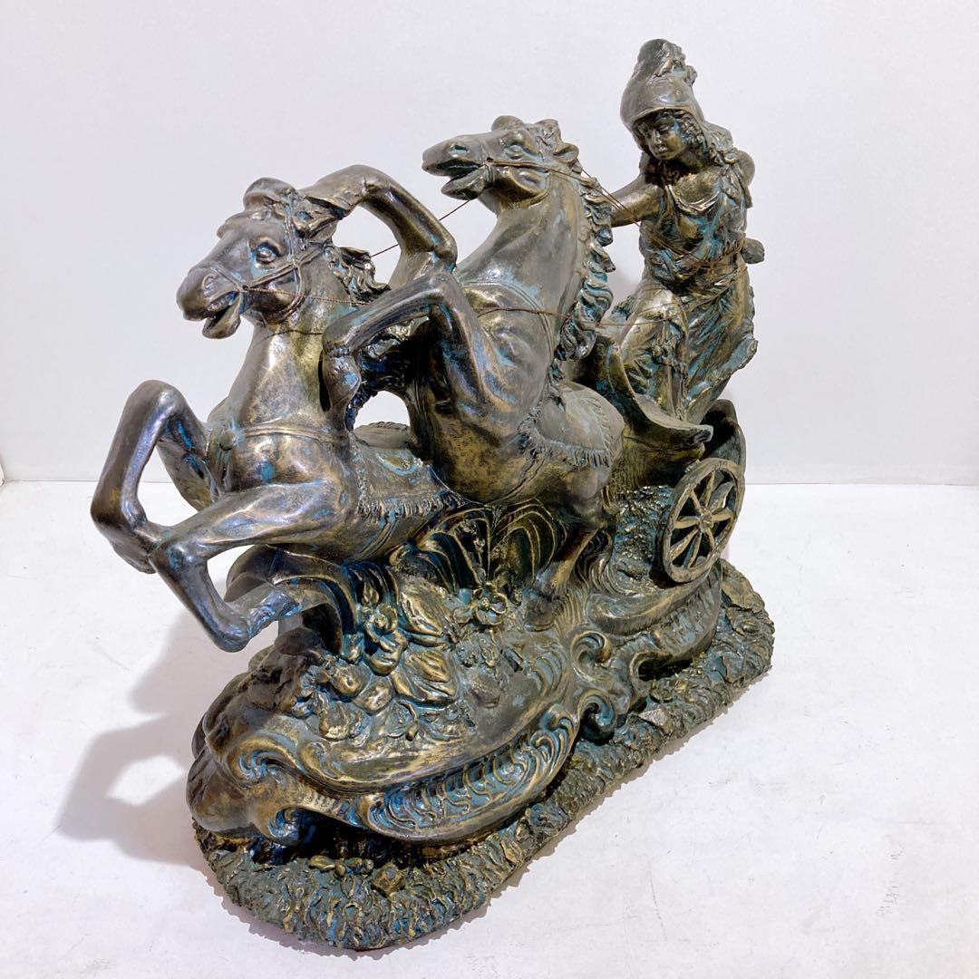 アンティーク チャリオット 銅像 オブジェ 置物 二頭立て 馬 西洋