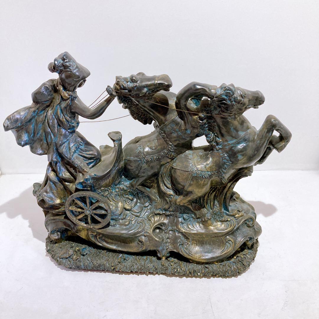 アンティーク チャリオット 銅像 オブジェ 置物 二頭立て 馬 西洋