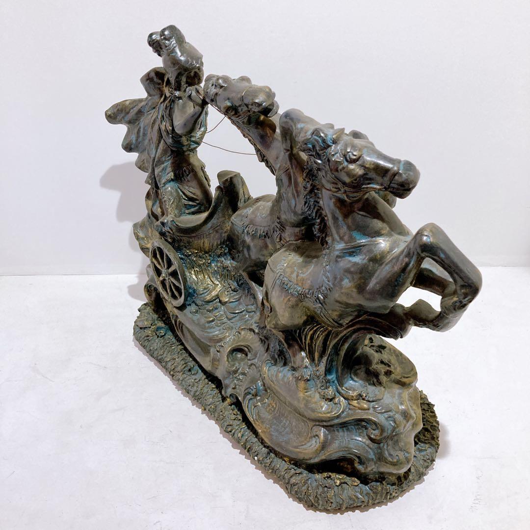 アンティーク チャリオット 銅像 オブジェ 置物 二頭立て 馬 西洋