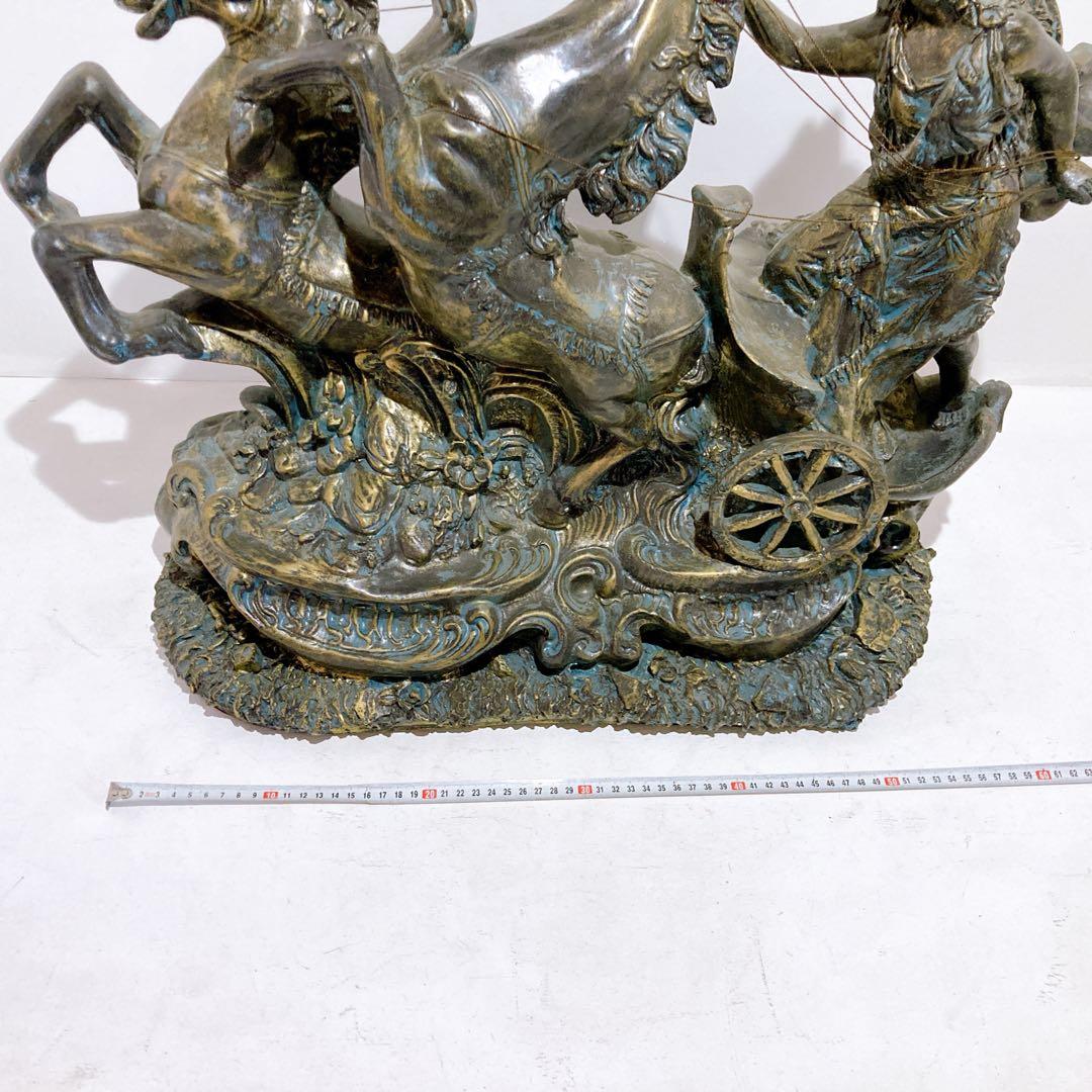 アンティーク チャリオット 銅像 オブジェ 置物 二頭立て 馬 西洋