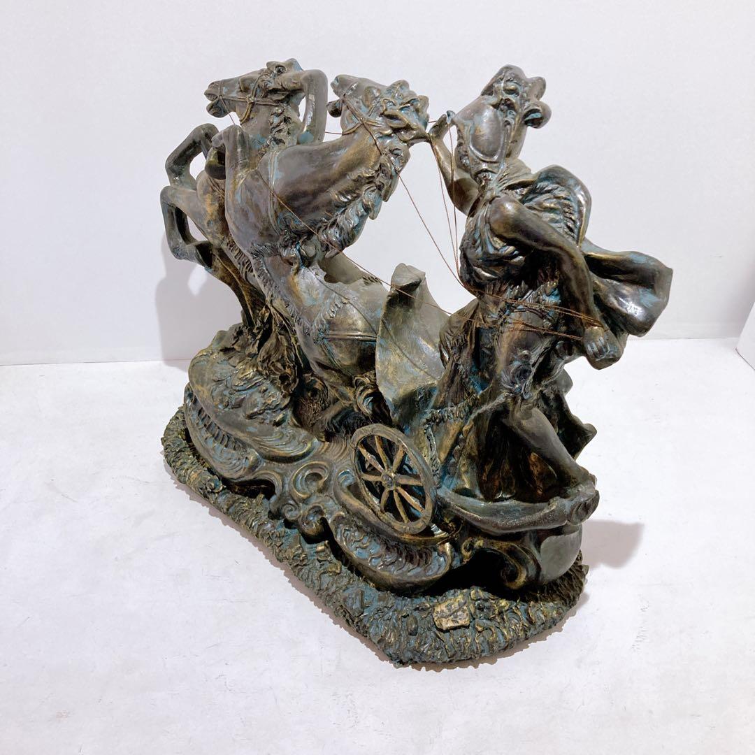 アンティーク チャリオット 銅像 オブジェ 置物 二頭立て 馬 西洋