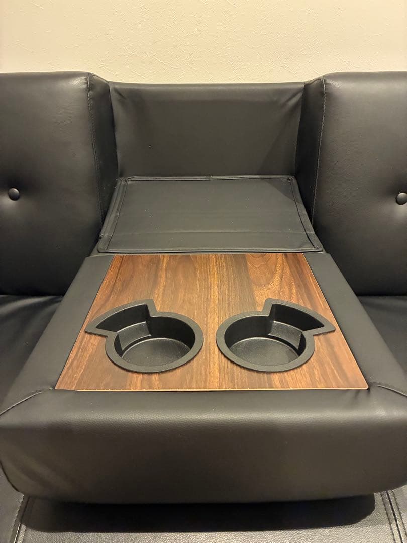 モダンデコ　2WAYソファ PUブラック×ウォールナット