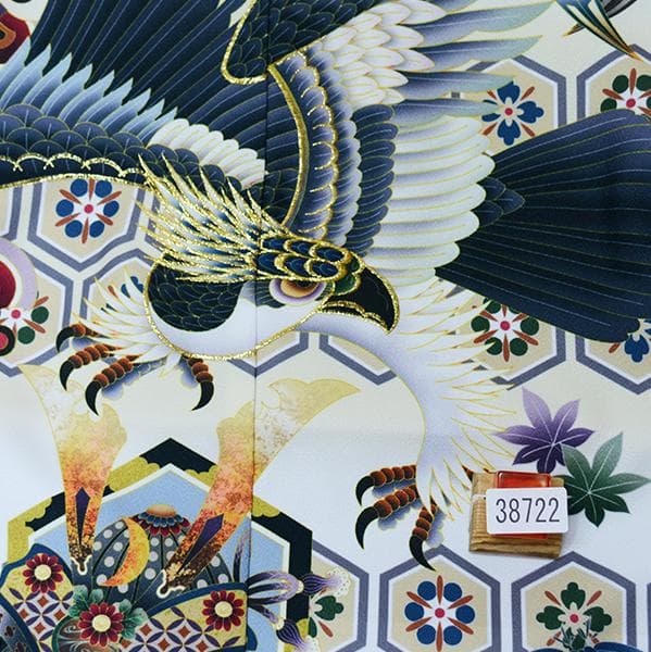 七五三 五歳 男児 羽織袴フルセット L寸 白地 鷹 袴変更可能 NO38722