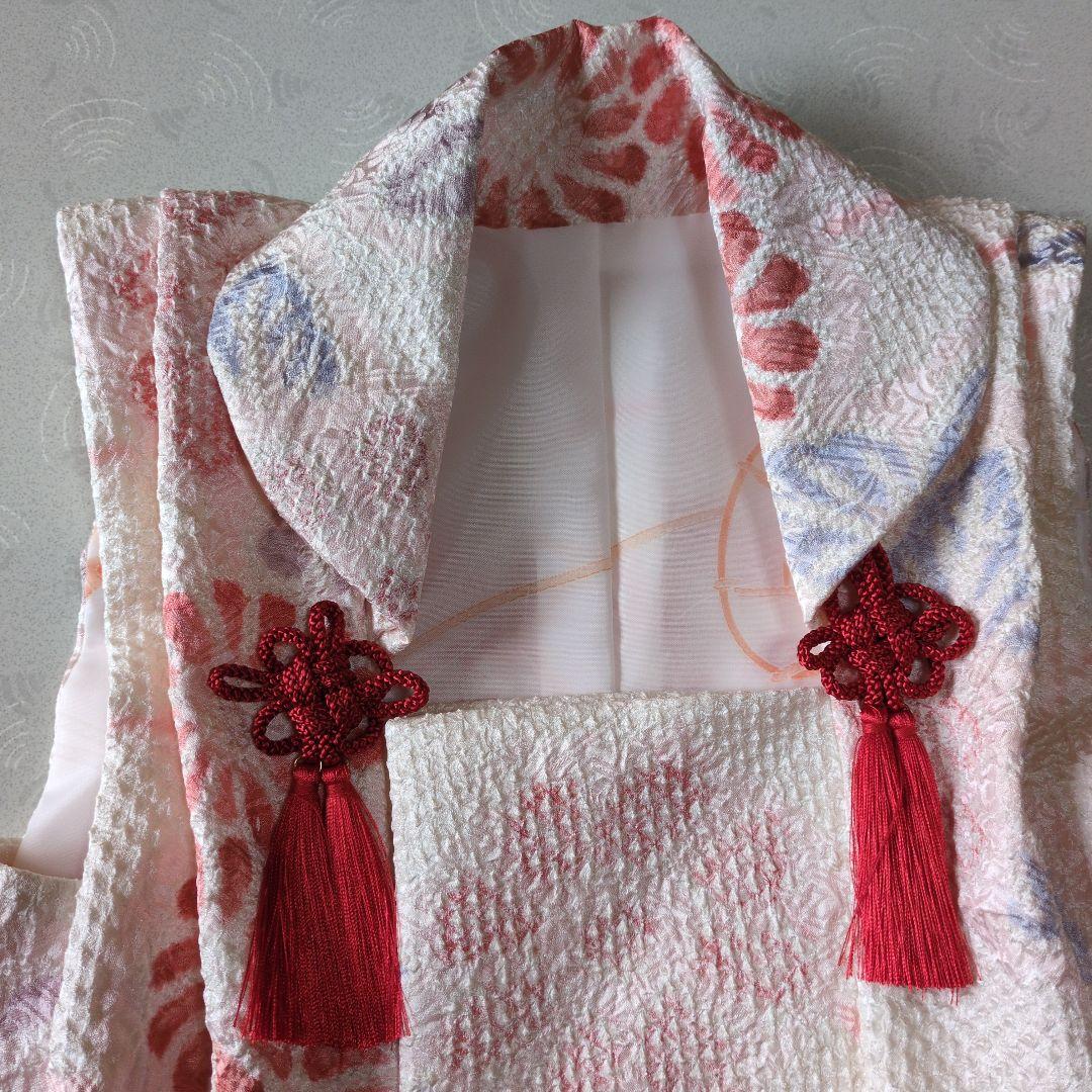 七五三３歳女の子新品正絹総絞りの被布(中綿無し）オフホワイト