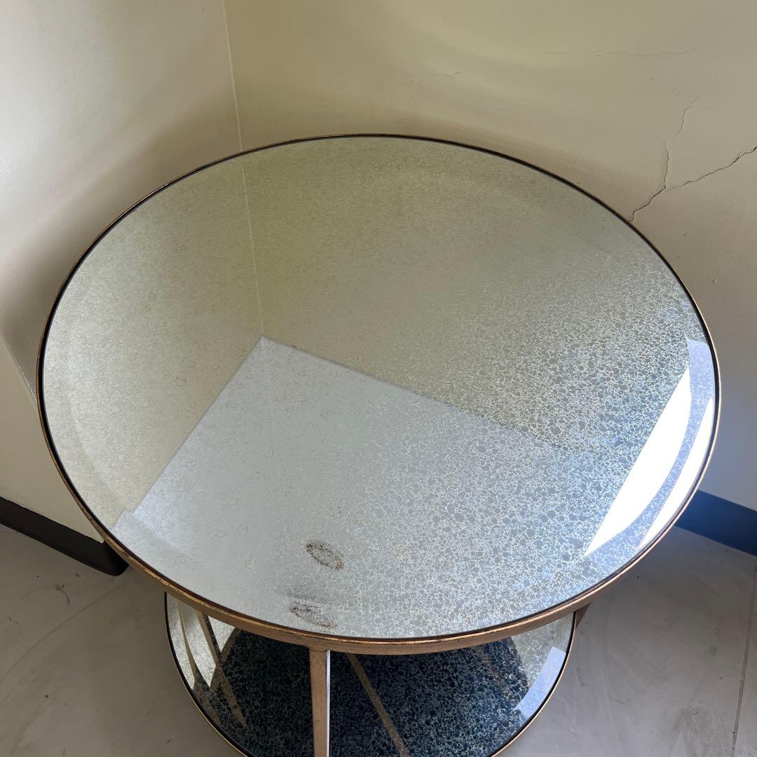 円形ガラスサイドテーブル ゴールドアンティーク仕様　122